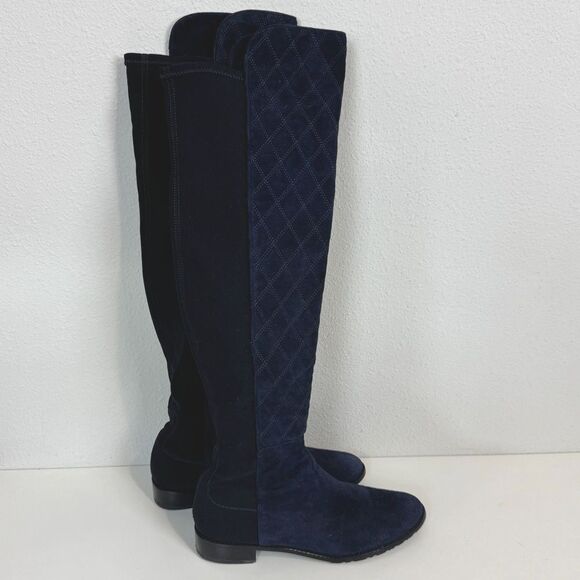 Stuart Weitzman Shoes - Stuart Weitzman 5050 Quilted Navy Blue Suede Black Over the Knee Boots 9.5